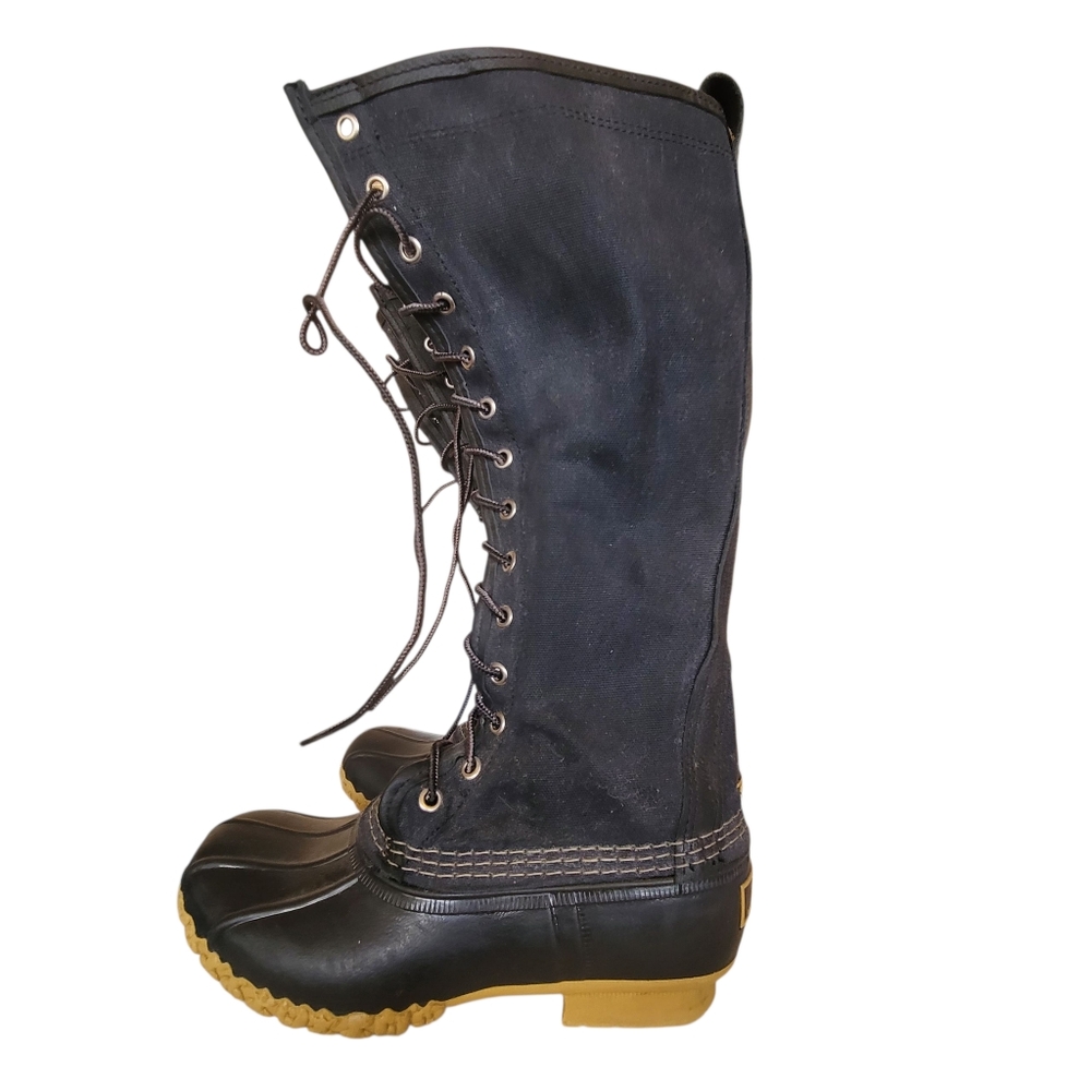 L.L. Bean Signature 16" Black Waxed Canvas Unlined Tall Hunting Boots Women US 6